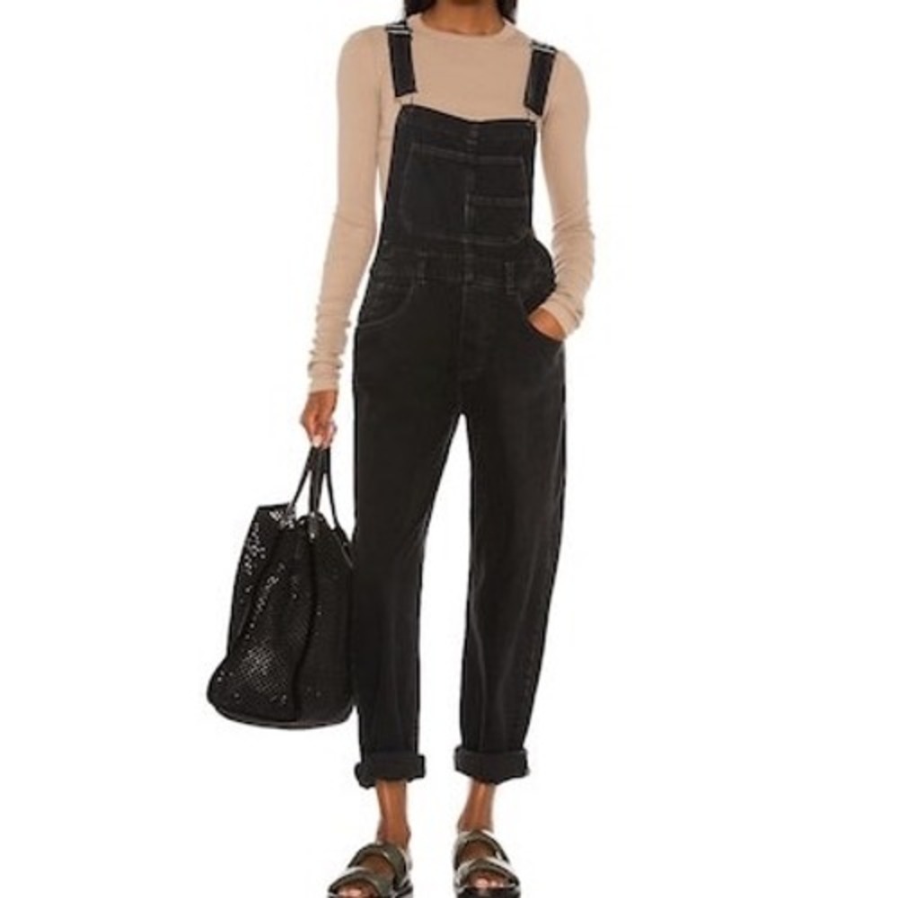 Free People We The Free Ziggy‎ Denim Overalls Washed Black boho  ff